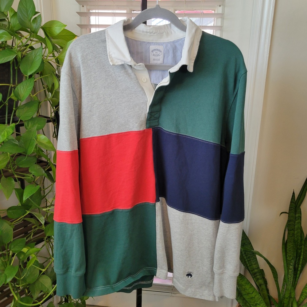 Brooks Brothers Mens XXL Colorblock Long Sleeve Rugby Shirt Cotton Golden Fleece